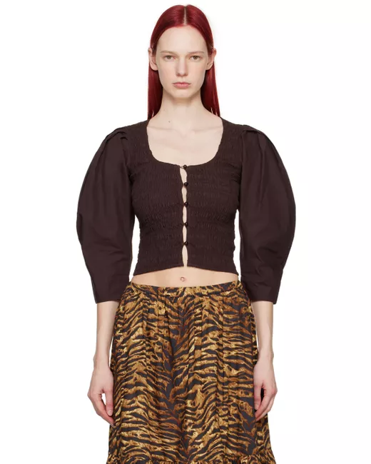Ganni Women's Brown Smocked Blouse