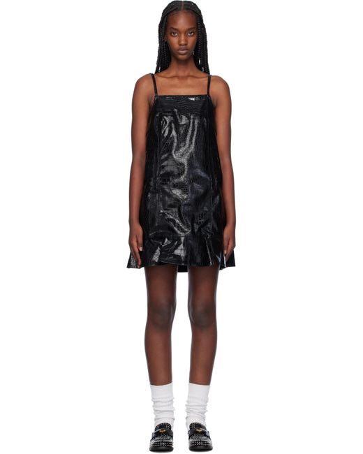 Ganni Women's Black Future Coated Faux-Leather Minidress