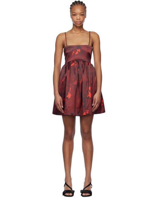Ganni Women's Floral Burgundy Print Satin Strap Minidress