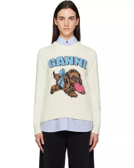 Ganni Women's White Off Puppy Wool Jumper Sweater