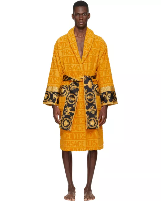 Versace Yellow I Heart Baroque Bathrobe Da Men Di Colore D'Oro