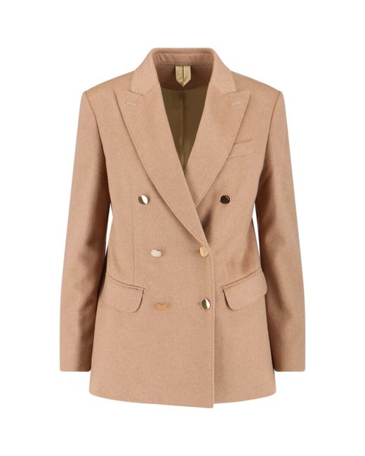 Miu Miu Double-breasted camel hair blazer in Beige | Stylemi